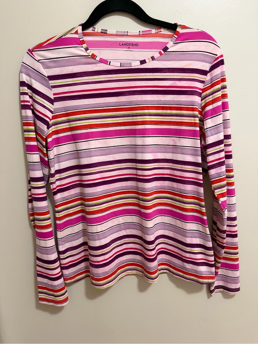 Lands' End Striped Long Sleeve Swim Rash Guard Top Size M 10-12